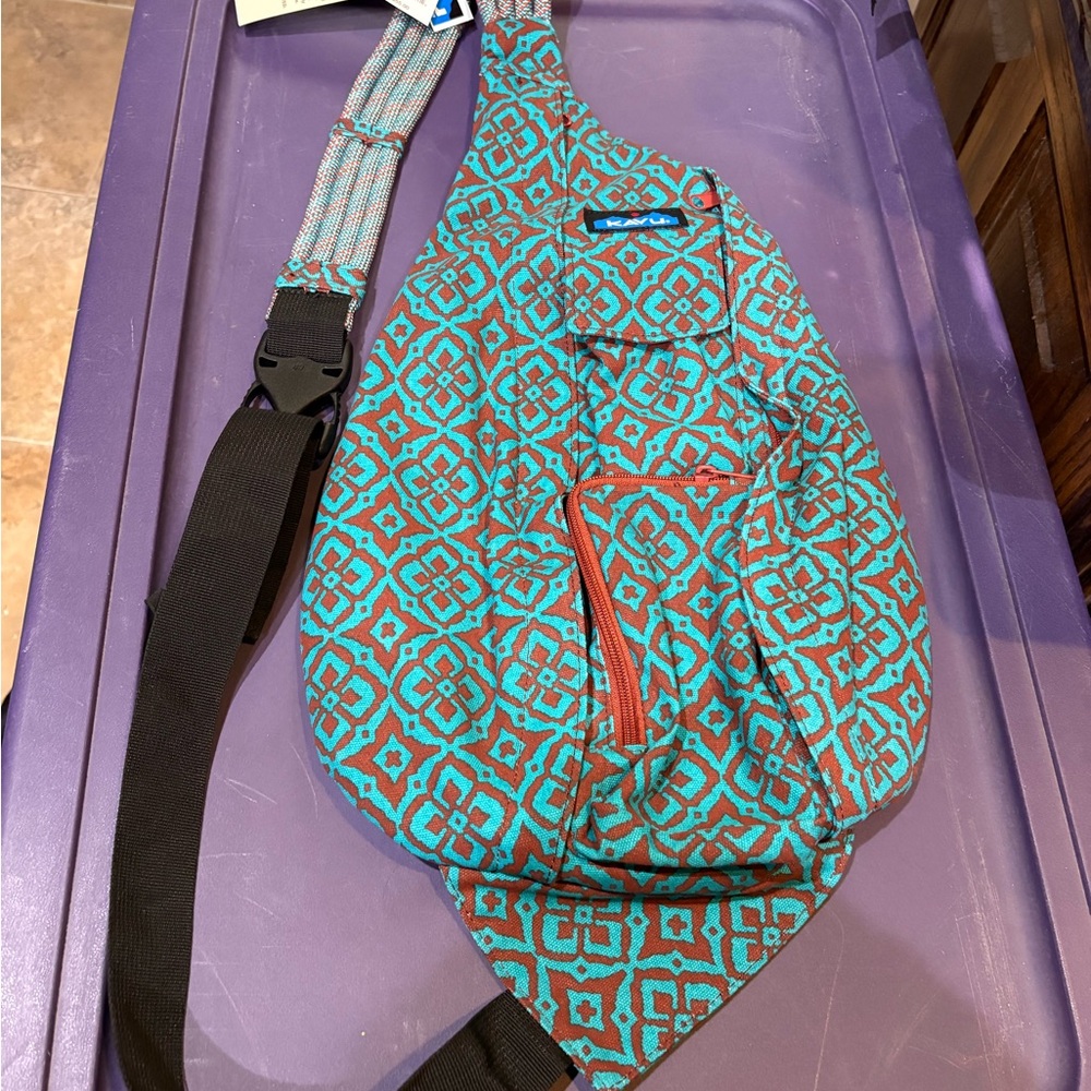 Kavu-Turquoise and Brown Patterned Sling Bag - Unisex
